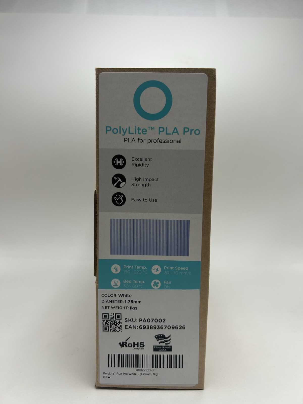 New - Polymaker PA07002 White  1.75mm 3D Printing Filament PolyLite PLA Pro 1kg