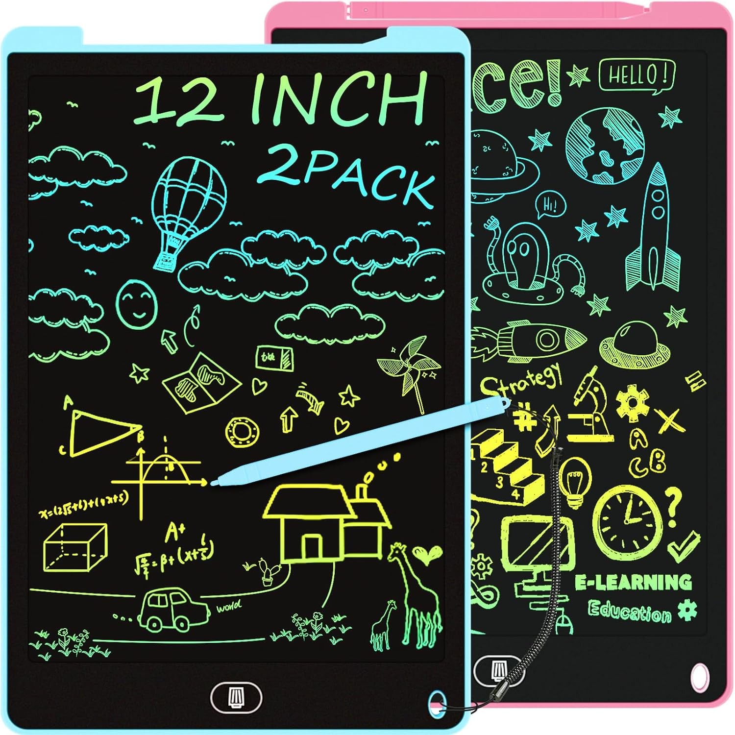 2 Pack 12 Inch LCD Writing Tablet, Colorful Doodle Board, Eye Protecti