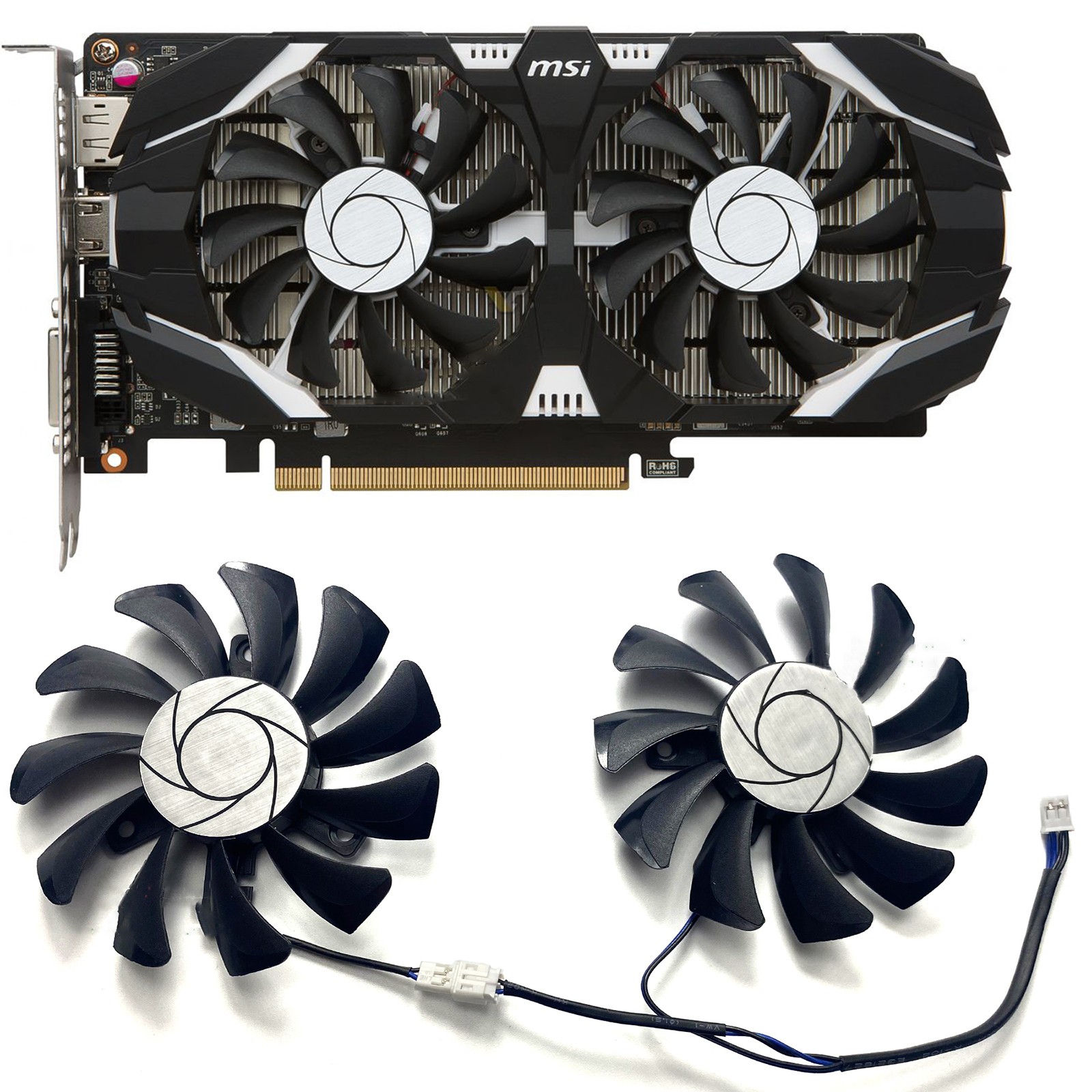 1 Pair Replacement Cooling Fan for MSI GTX1050ti 1050 4GT OC 2G/4G GPU Cooler