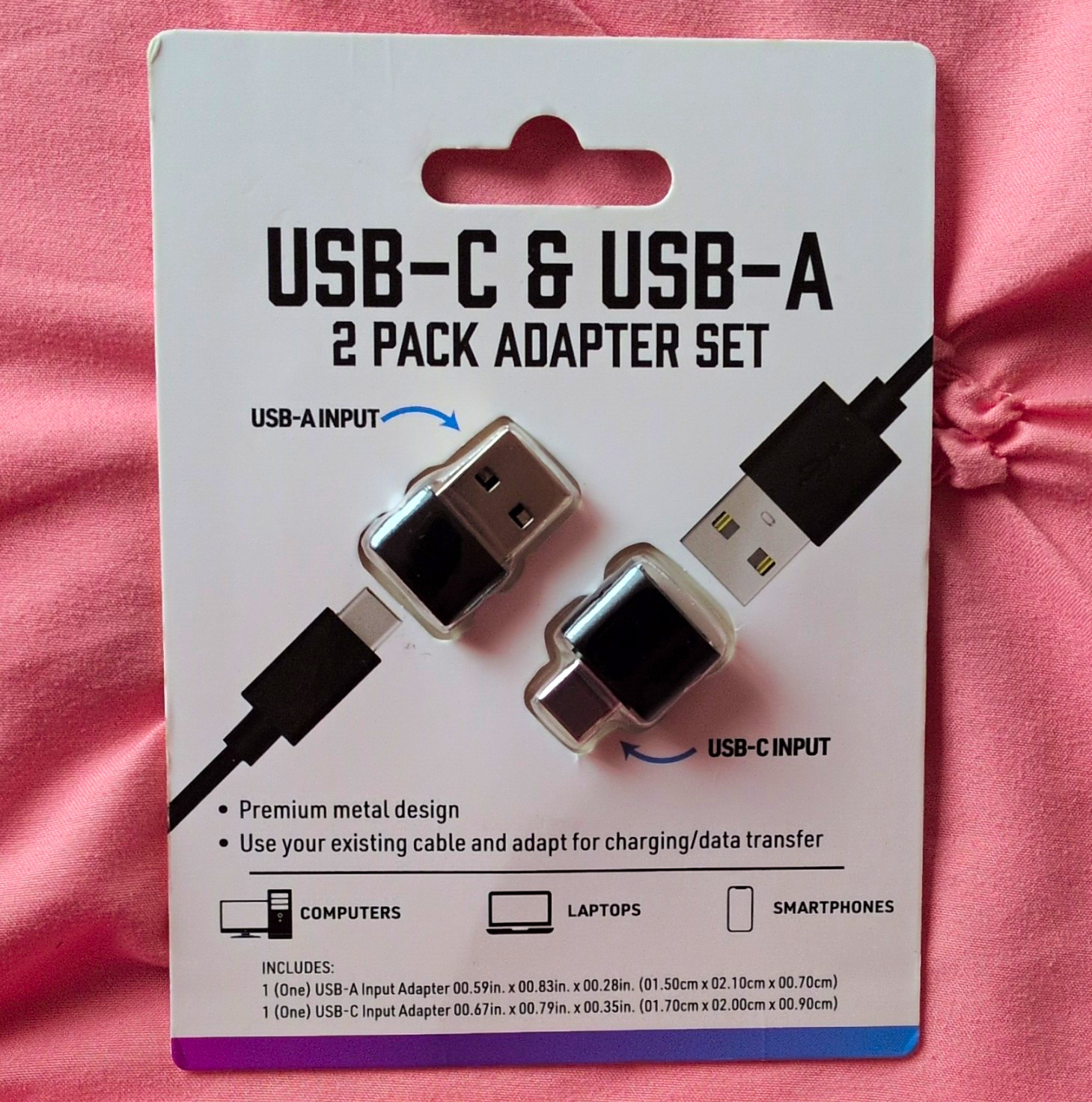 Electronic Necessities 2-Pack USB-A/USB-C Adapter Set Metal Silver/Black