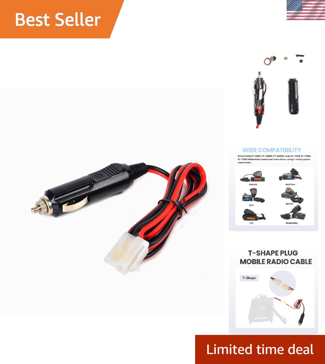 Updated 12V DC Power Cord Cigarette Lighter Mobile Radio Power for Icom Yaesu...