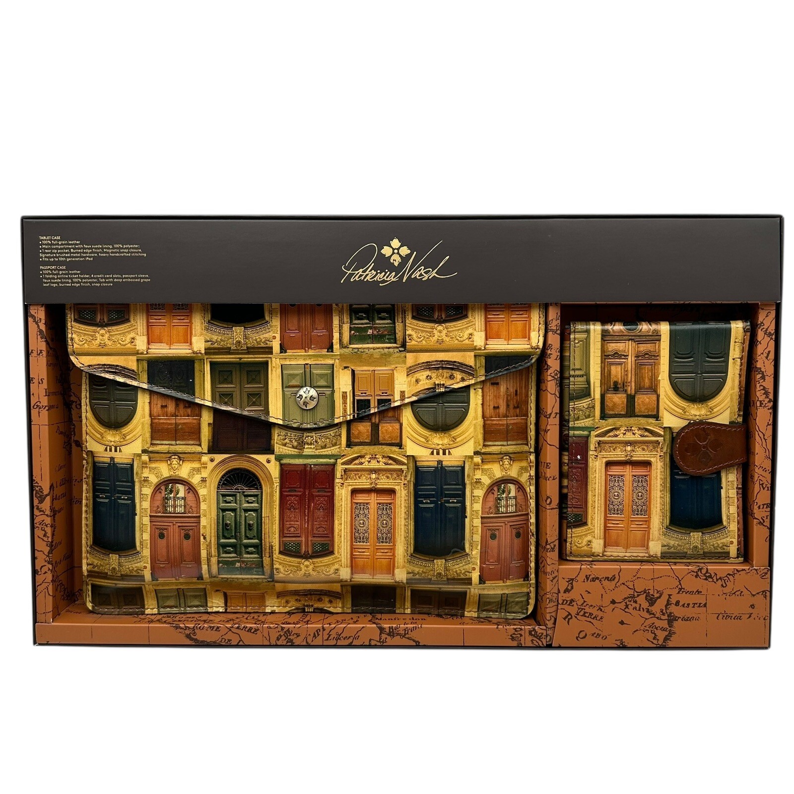 Patricia Nash Leather Tablet Holder & Passport Case Gift Set Doorways Multicolor