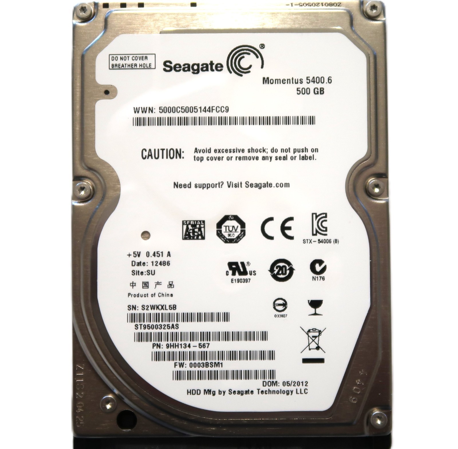 ST9500325AS PN: 9HH134-567 FW: 0003BSM1 SU China (S2WK) 2.5" 500gb Sata 05/2012