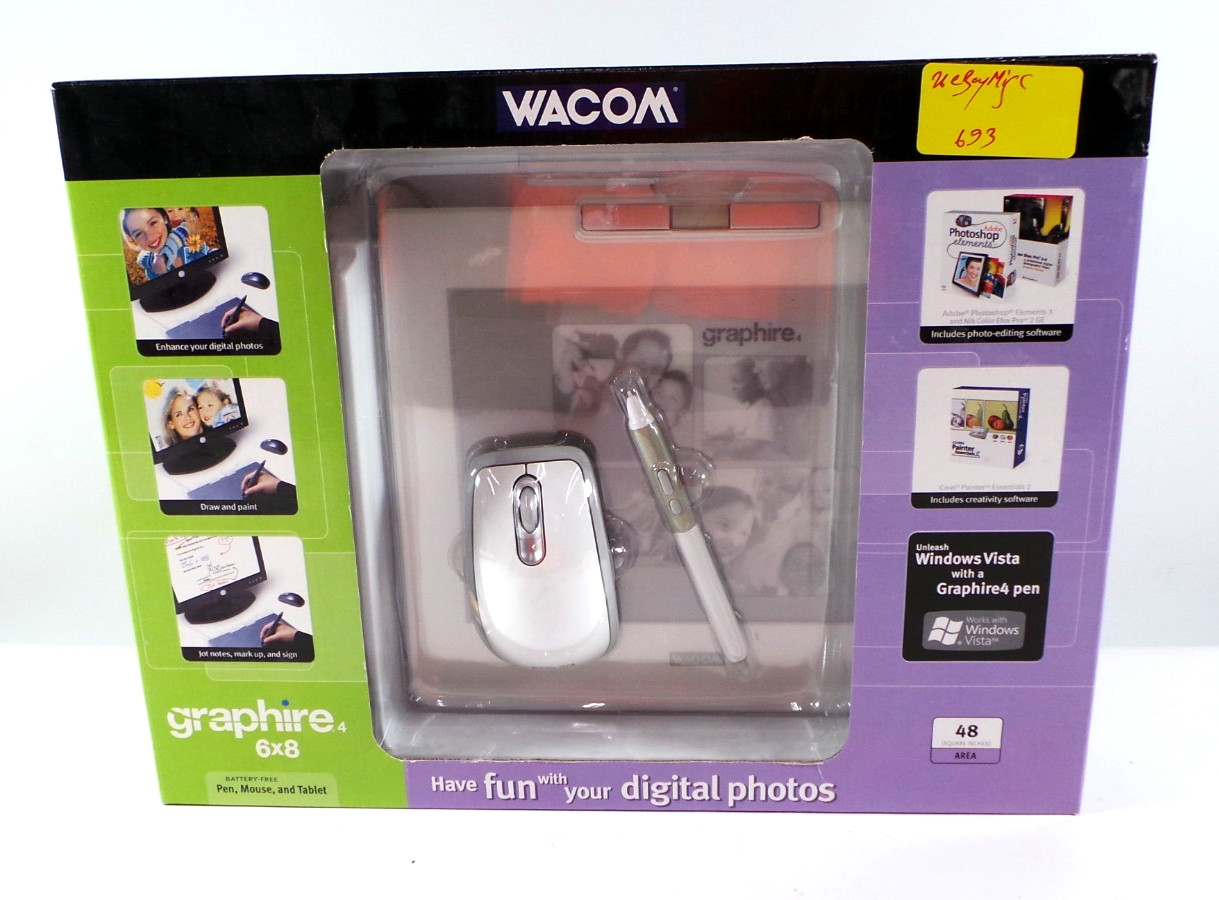Wacom Graphire 4 Tablet Mouse Pen Holder 6x8 Digital Photo Edit (CTE640W) NEW