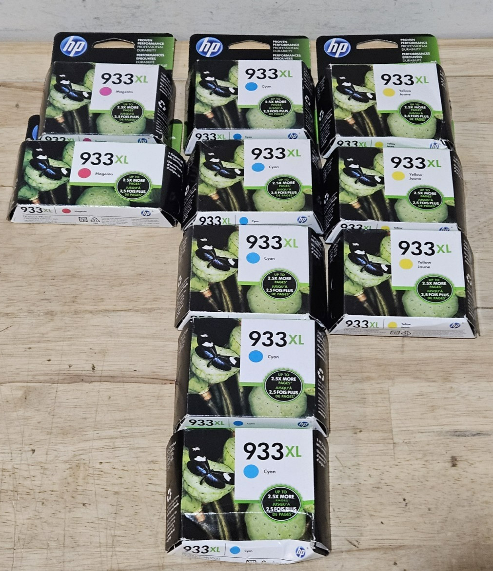 LOT OF 10 OEM NEW HP 933 XL Cyan, Magenta and Yellow INK-EXP 2018-2022 TRI-COLOR