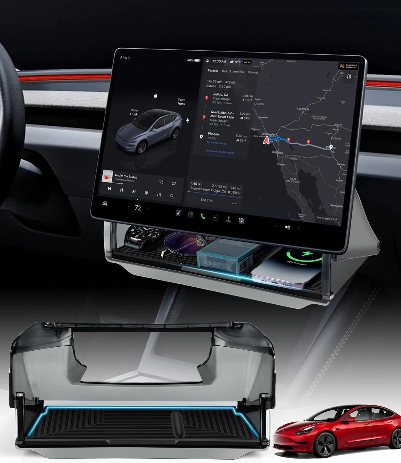 Tesla Model Y & 3 Hidden Under Screen Storage Tray Silicone Anti Slip Mat