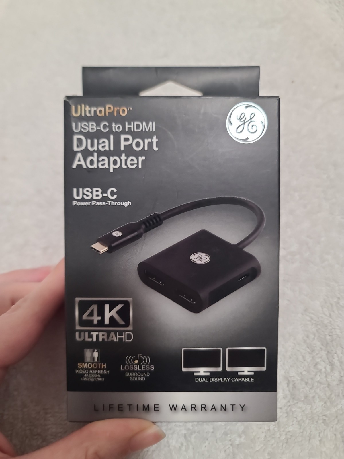 NEW GE ULTRAPRO USB-C to Dual Port HDMI Adapter, BLACK, 4K, UltraHD