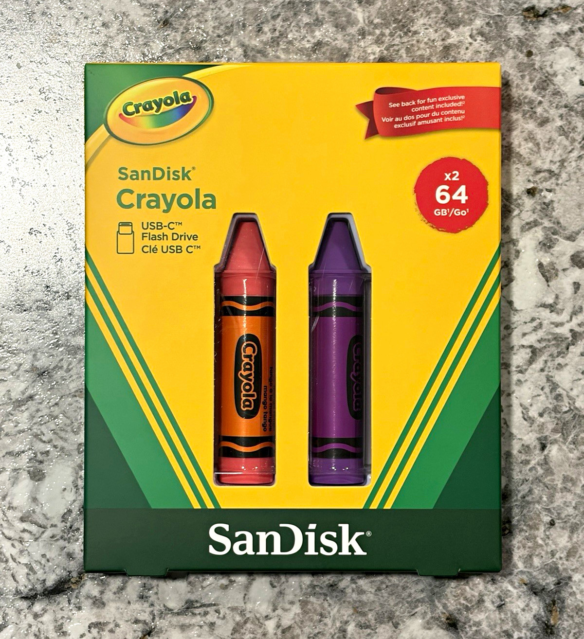 SanDisk Crayola USB-C Flash Drive 2-Pack 64GB Auto Backup Orange Purple