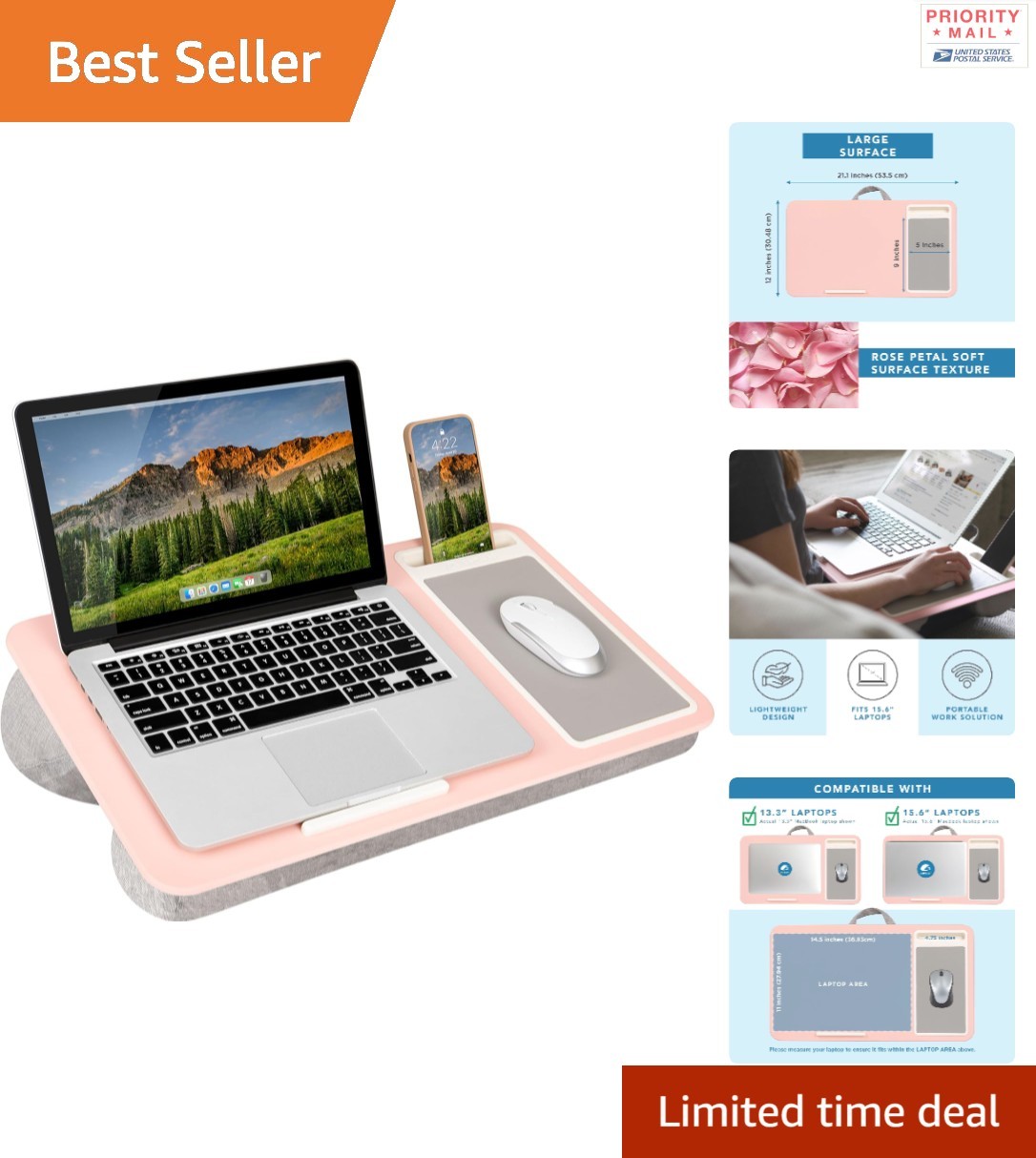 Spacious Lap Desk Ideal for 15.6 Inch Laptops Features Mouse Pad and Cushion