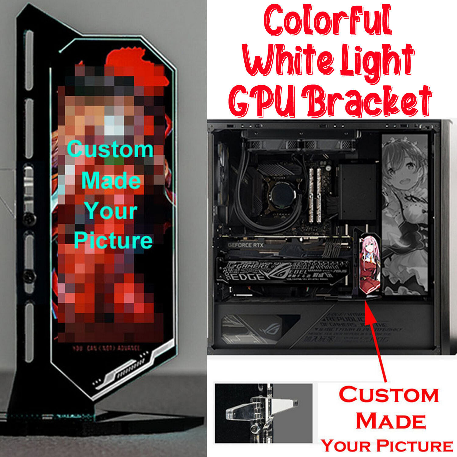 Custom Picture GPU Bracket Light Board Graphics Card Stand Anime Computer Case