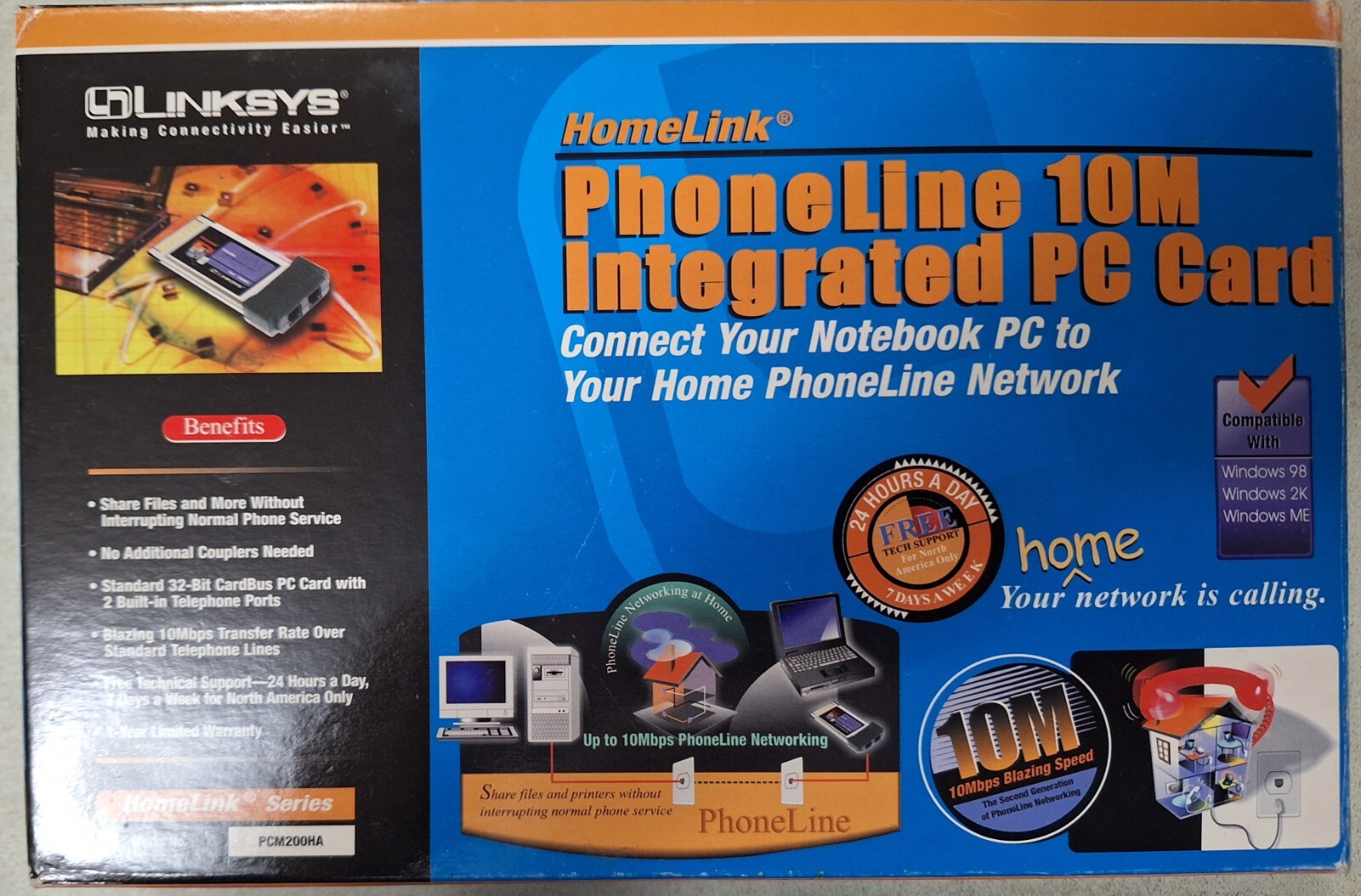 Vintage LINKSYS Homelink Phoneline 10M Integrated PC  Card  2001