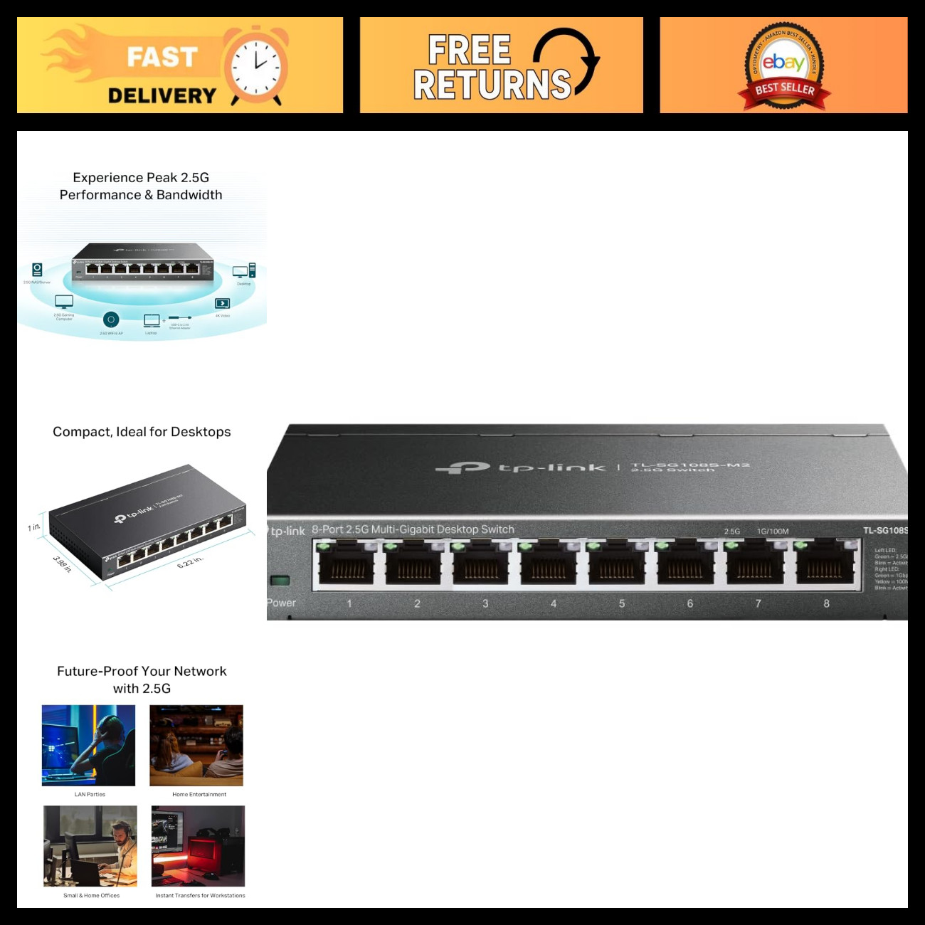 8-Port Multi-Gigabit 2.5G Unmanaged Ethernet Switch - High-Speed Network Hub