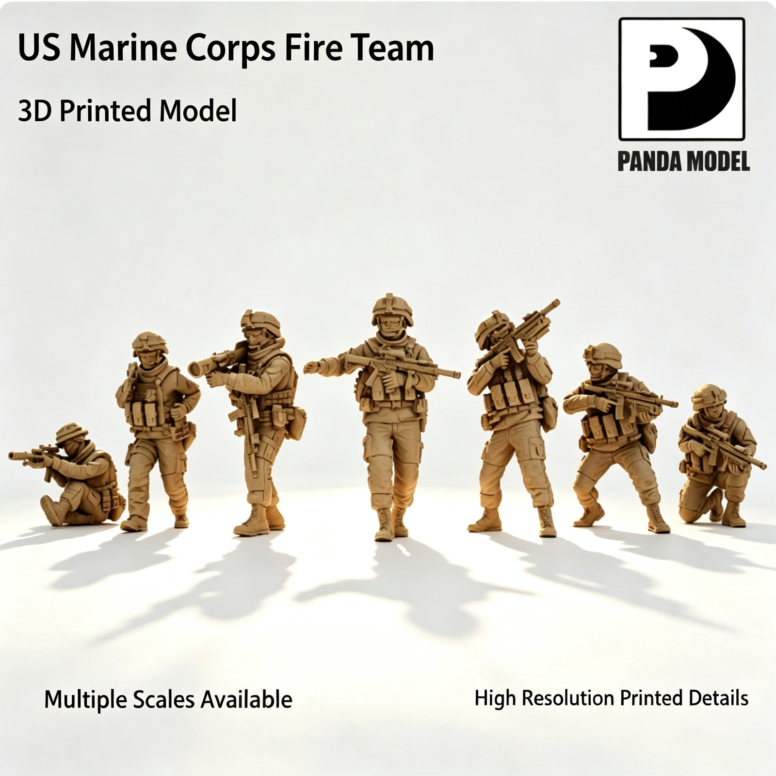 1/72/64/48 US Marine Corps Fire Team Unpainted Model 3D Printed