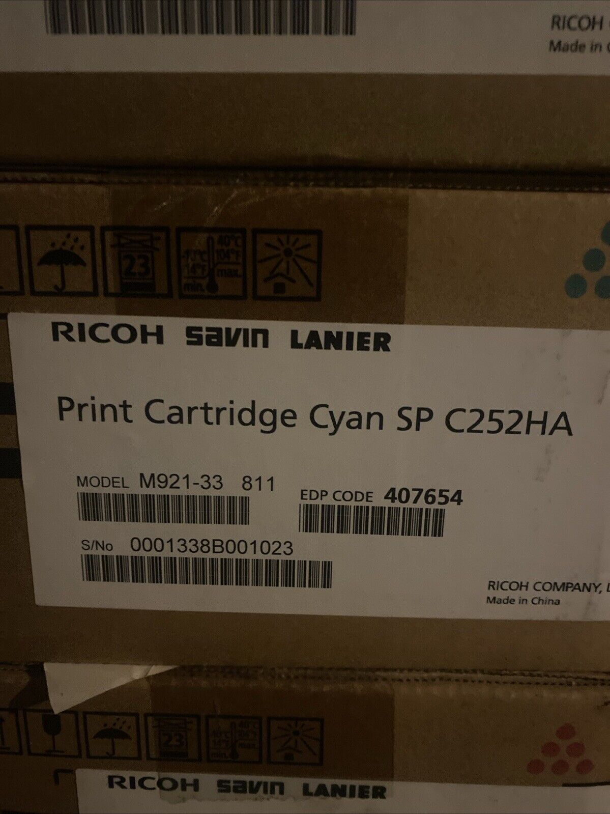 Genuine RICOH 407654 SP C252HA Cyan Print Cartridge 
