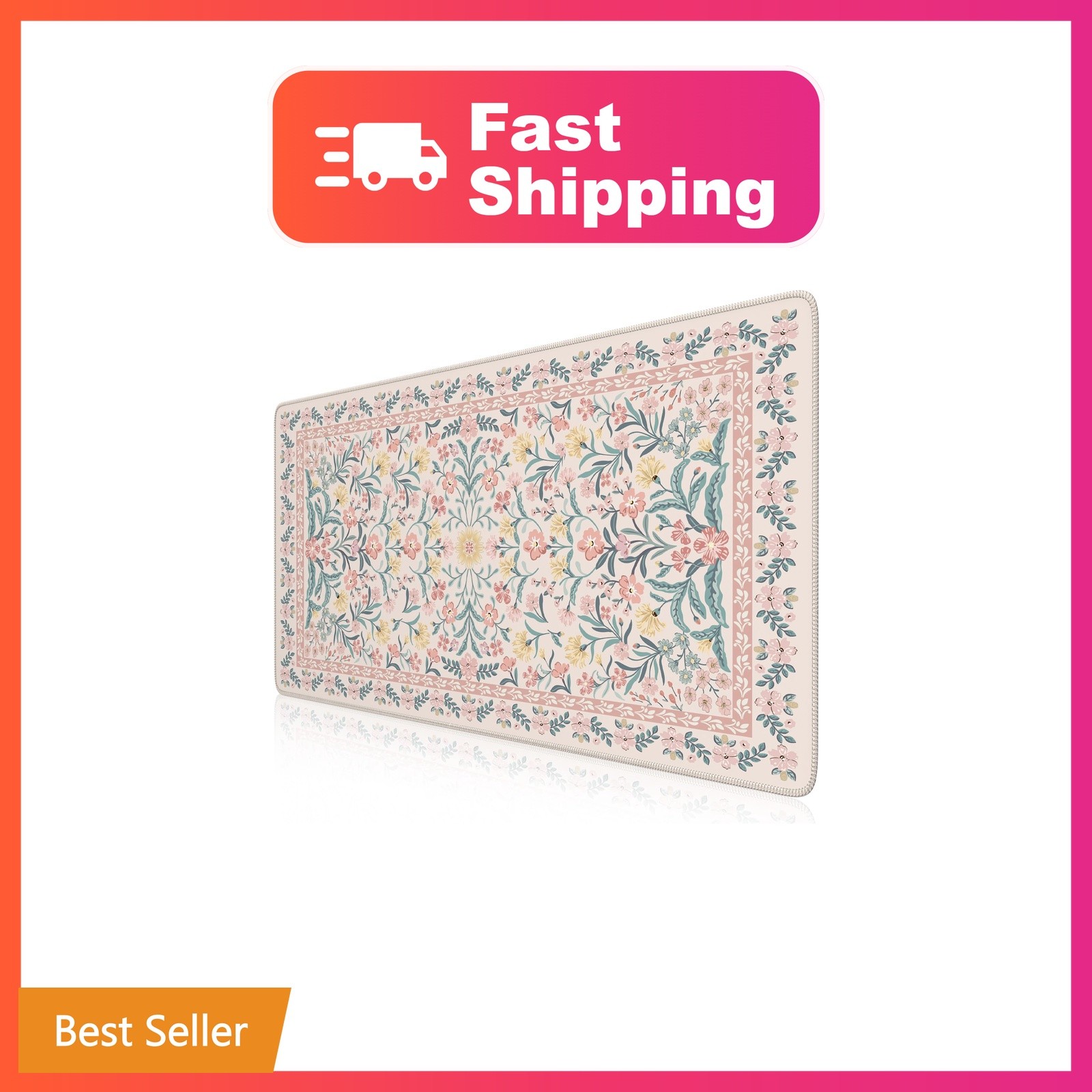 iCasso Desk Mat Mouse Pad 35.4x15.7in Pink Floral