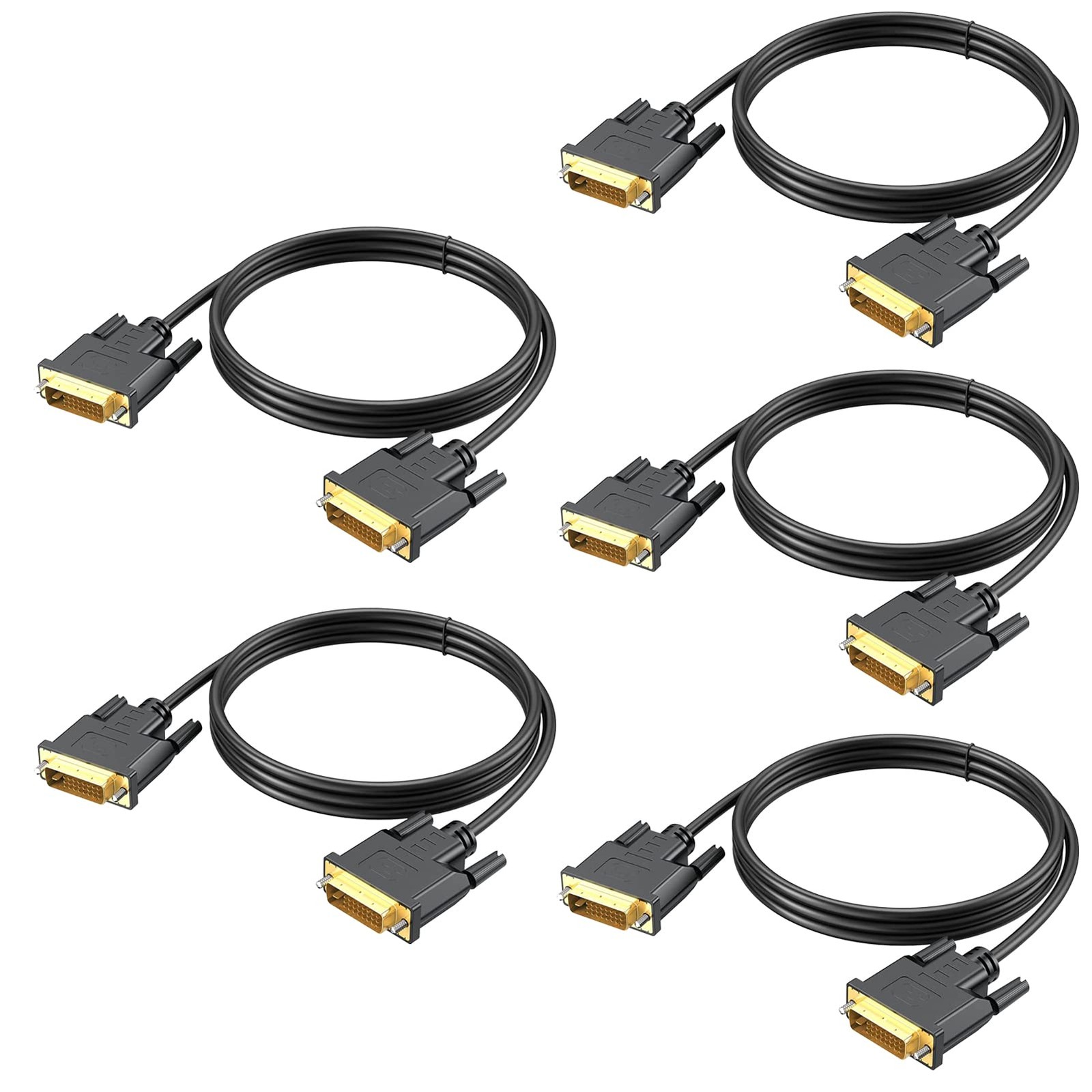 5 PCS DVI To DVI Cable 6 Ft DVID To DVID 24+1 Dual Link Monitor Cord