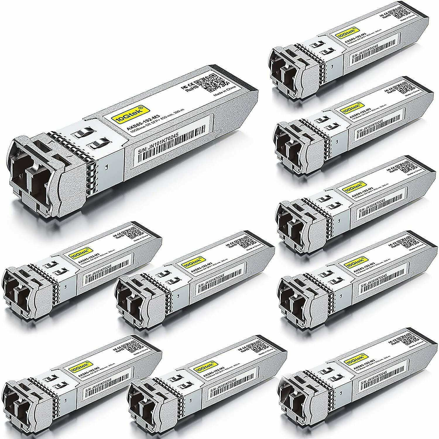 10 Packs For Cisco SFP-10G-SR Transceiver, 10Gb SFP+ 10GBase-SR Multi-Mode 300m