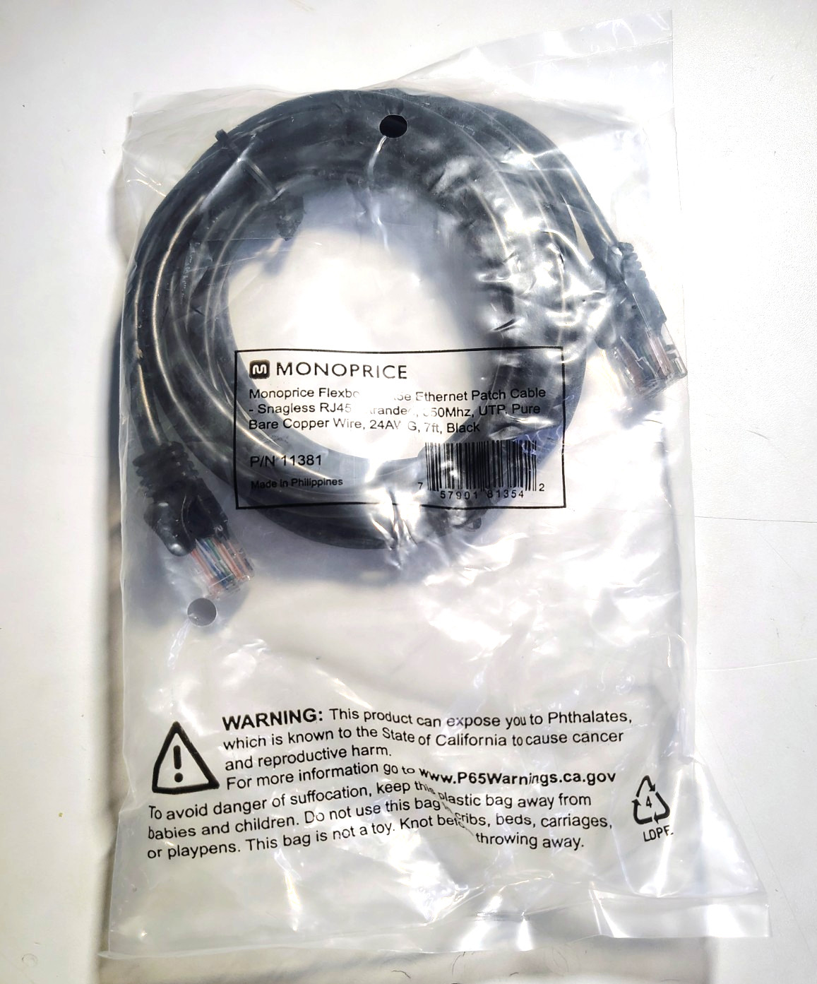 Monoprice Cat5e Ethernet Patch Cable RJ45 350Mhz UTP Copper 24AWG Flexboot 7ft