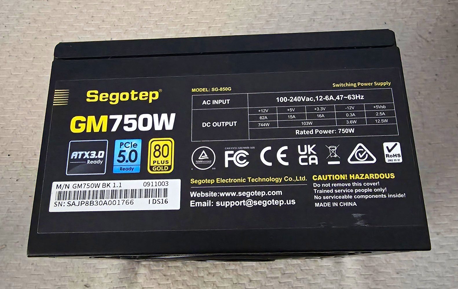 Segotep GM750W 750W ATX Modular Power Supply Black 24-Pin PCI-E SATA