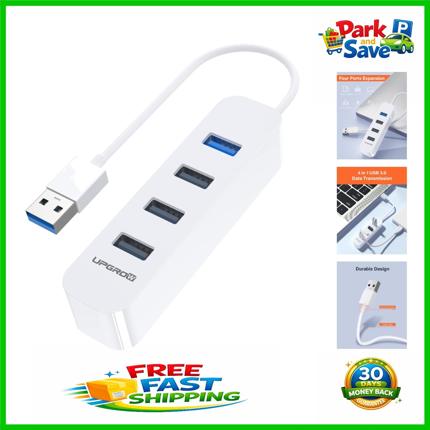 Elegant 4-Port USB Hub with 5 Gbps Transfer Speed - Essential for Tech Users