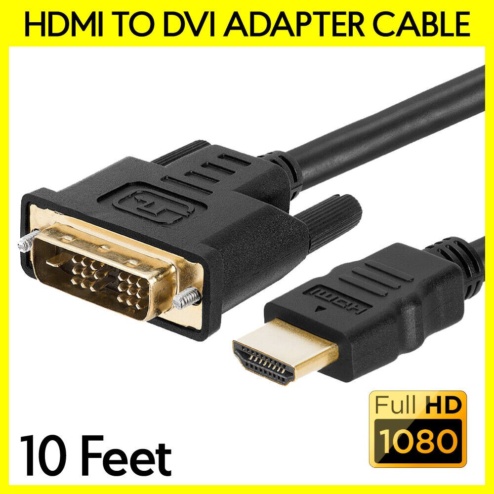 10 Feet DVI to HDMI Cable Adapter DVI-D to HDMI Connector Converter Monitor Cord