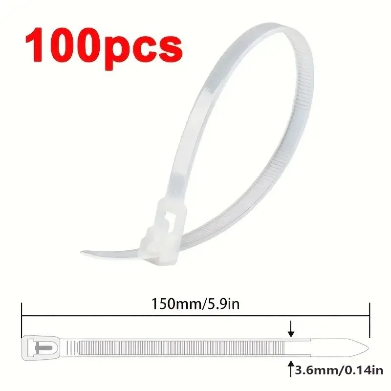 100pcs Reusable Nylon Cable Ties with Lock Loop in Mixed Colours - NEW