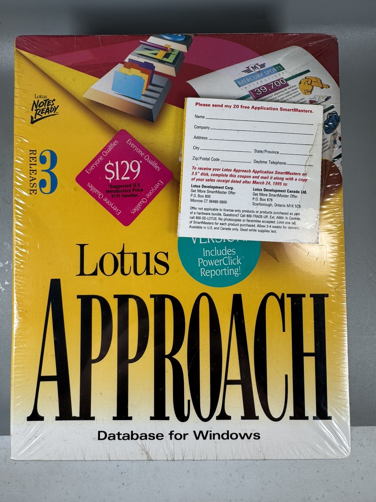 Lotus Approach 3.0 Database for Windows - New Sealed 3.5” Disks 1994 NOS