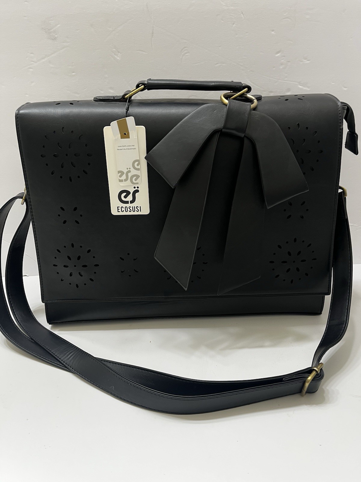 Ecosusi Briefcase Laptop Messenger Bag Black With Detachable Bow
