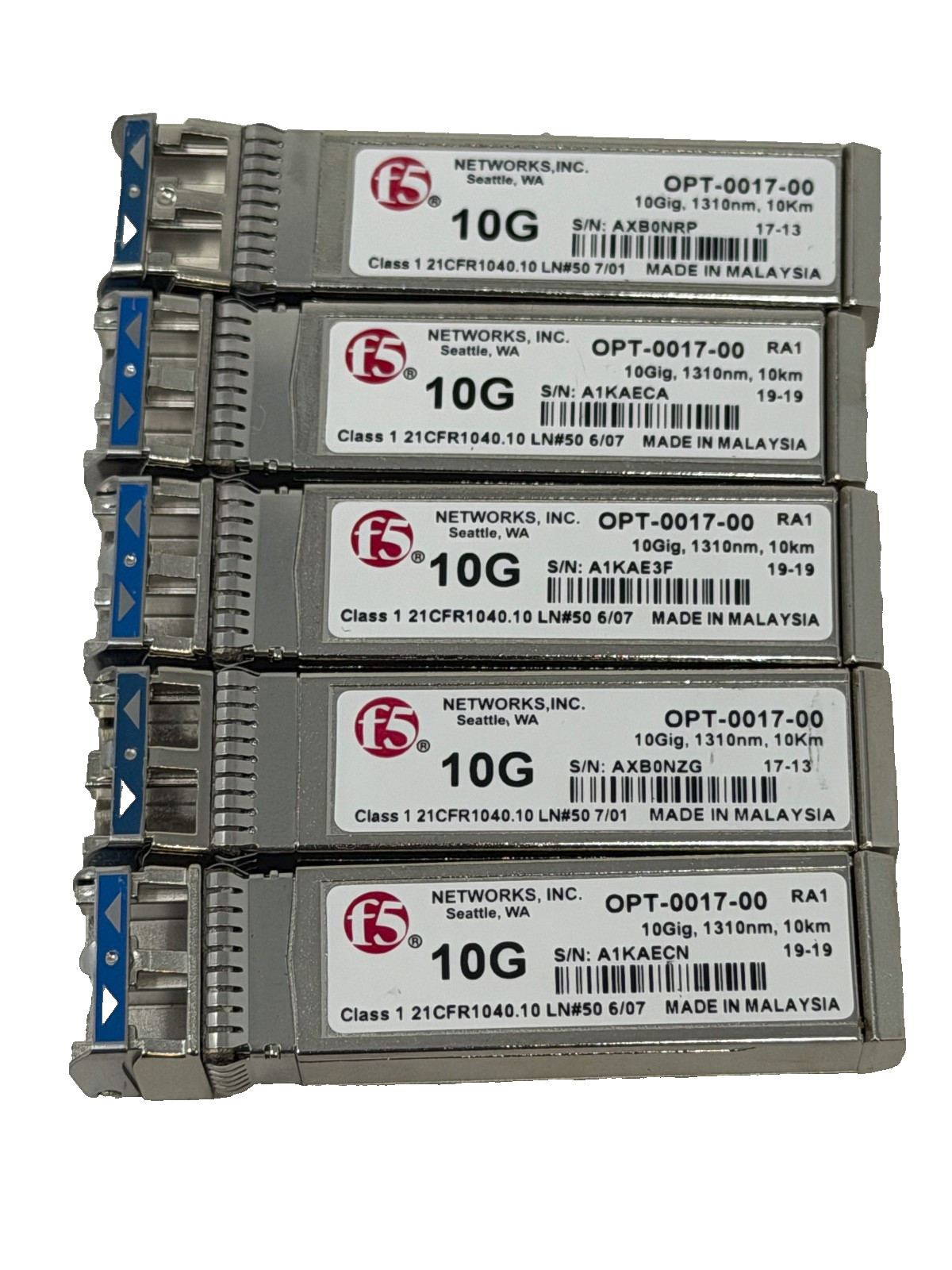 *Lot of 5*  F5 Networks 10G OPT-0017-00 F5-UPG-SFP+LR-R SFP+ SMF 1310nm 10km