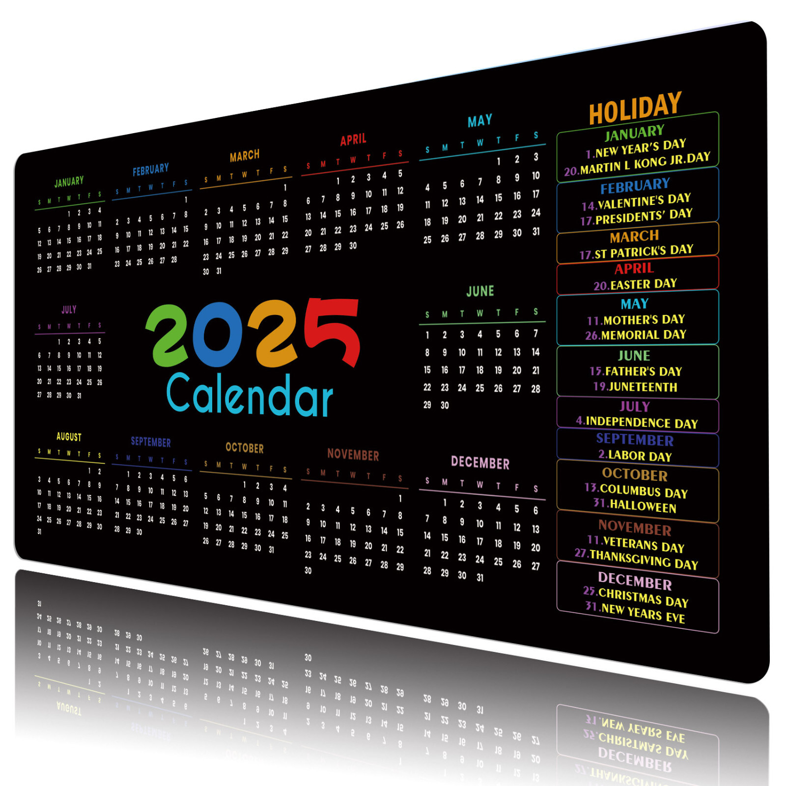 Modern 2025 Calendar Black Mouse Desk Pad for Keyboard Desk Mat 31.5x15.7 inch