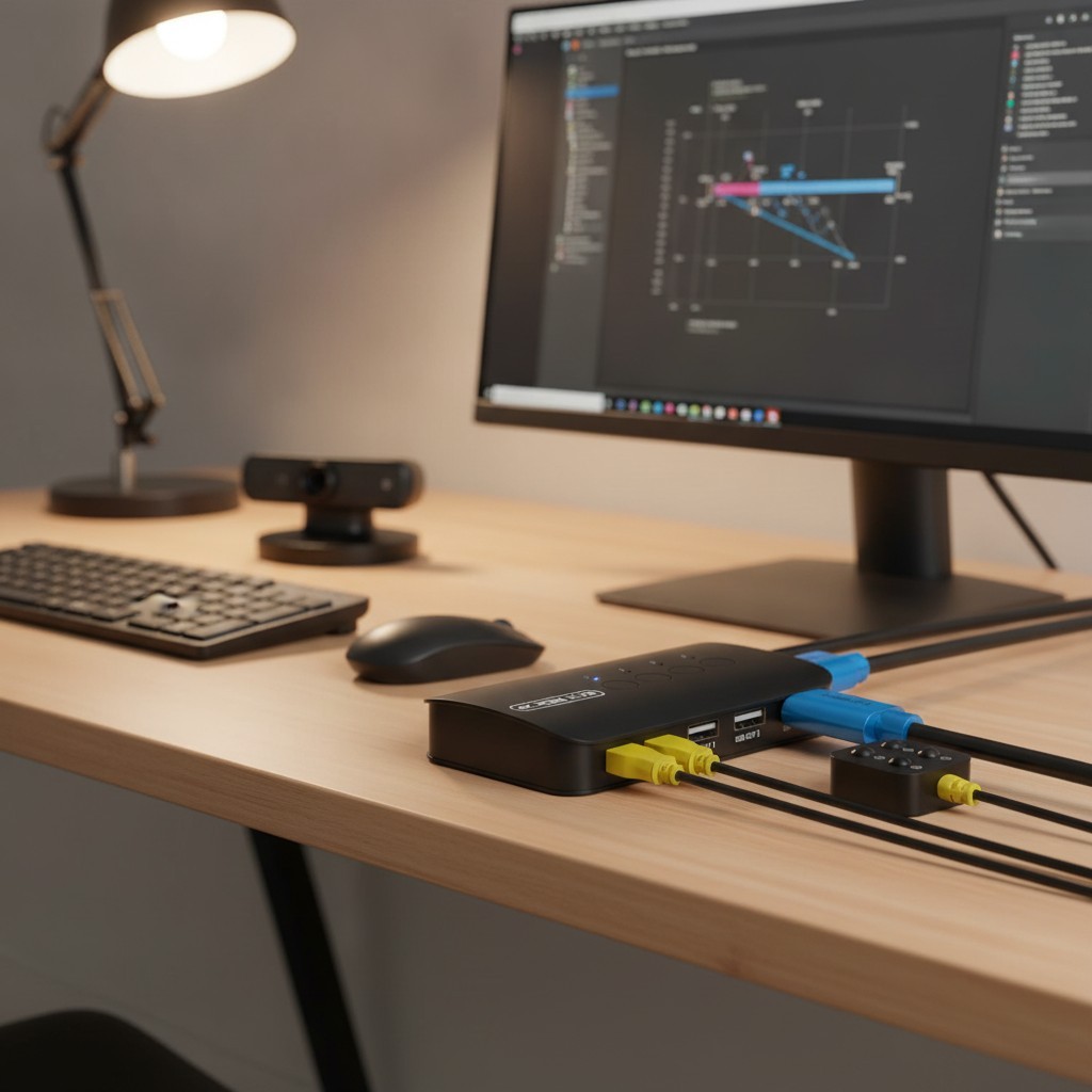 Effortless 4K USB & HDMI KVM Switch for 4 Computers with Included Cables