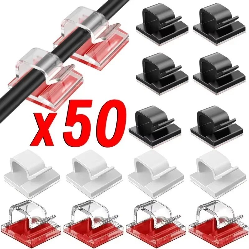 50PCS Adhesive Cable Clips Wire Organizer Cord Holder Desk Home Office Clear