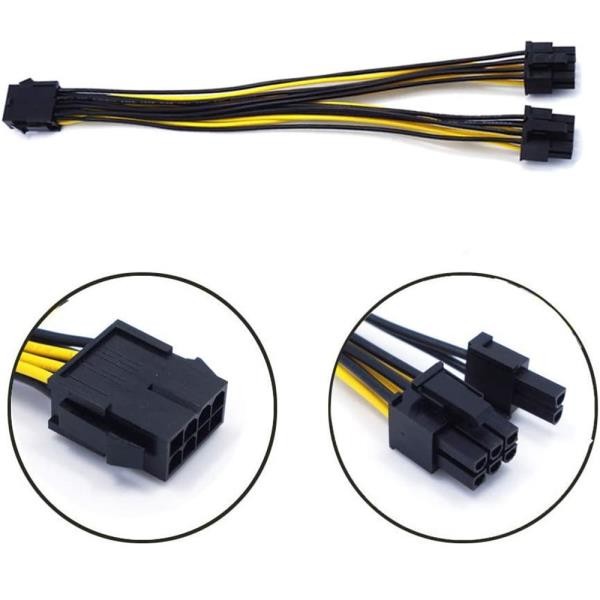 2 Pcs PCIe 8pin Female to Dual 8pin(6+2) pin Male GPU Power Cable Splitter