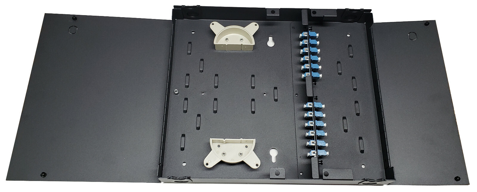 24 Fiber Dual Door Wall Mount w 12 LC/UPC Duplex Adapters, Patch Only Singlemode