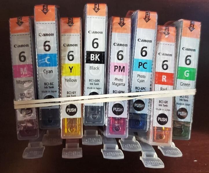 Set of 8 Genuine OEM Sealed Sleeve Canon 6 Inkjet Cartridges  BCI-6 NO BOX