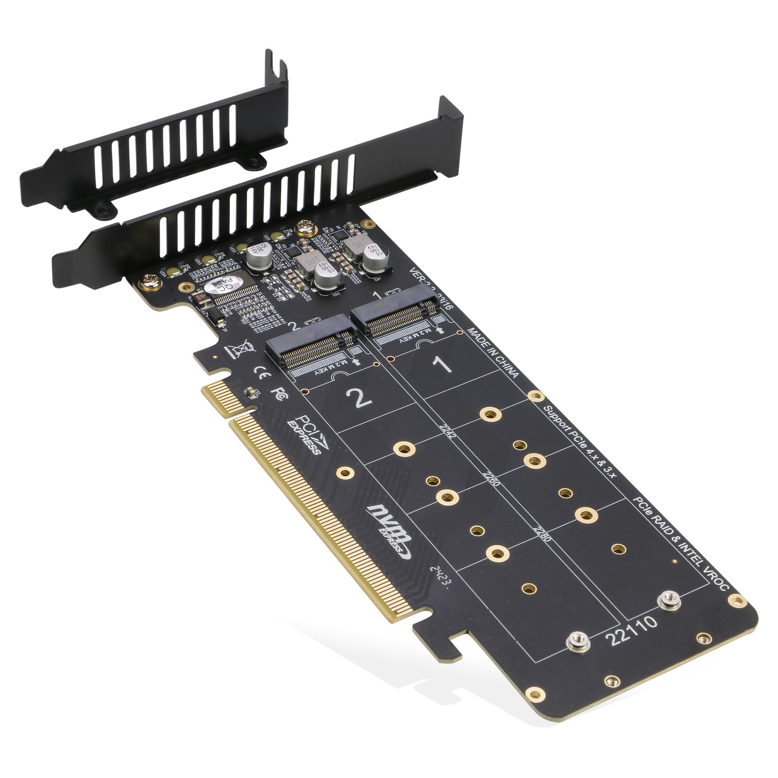 Quad PCIe NVMe Adapter, PCIe 4.0 x16 to 4Ports M.2 NVMe Converter Card for 2U...