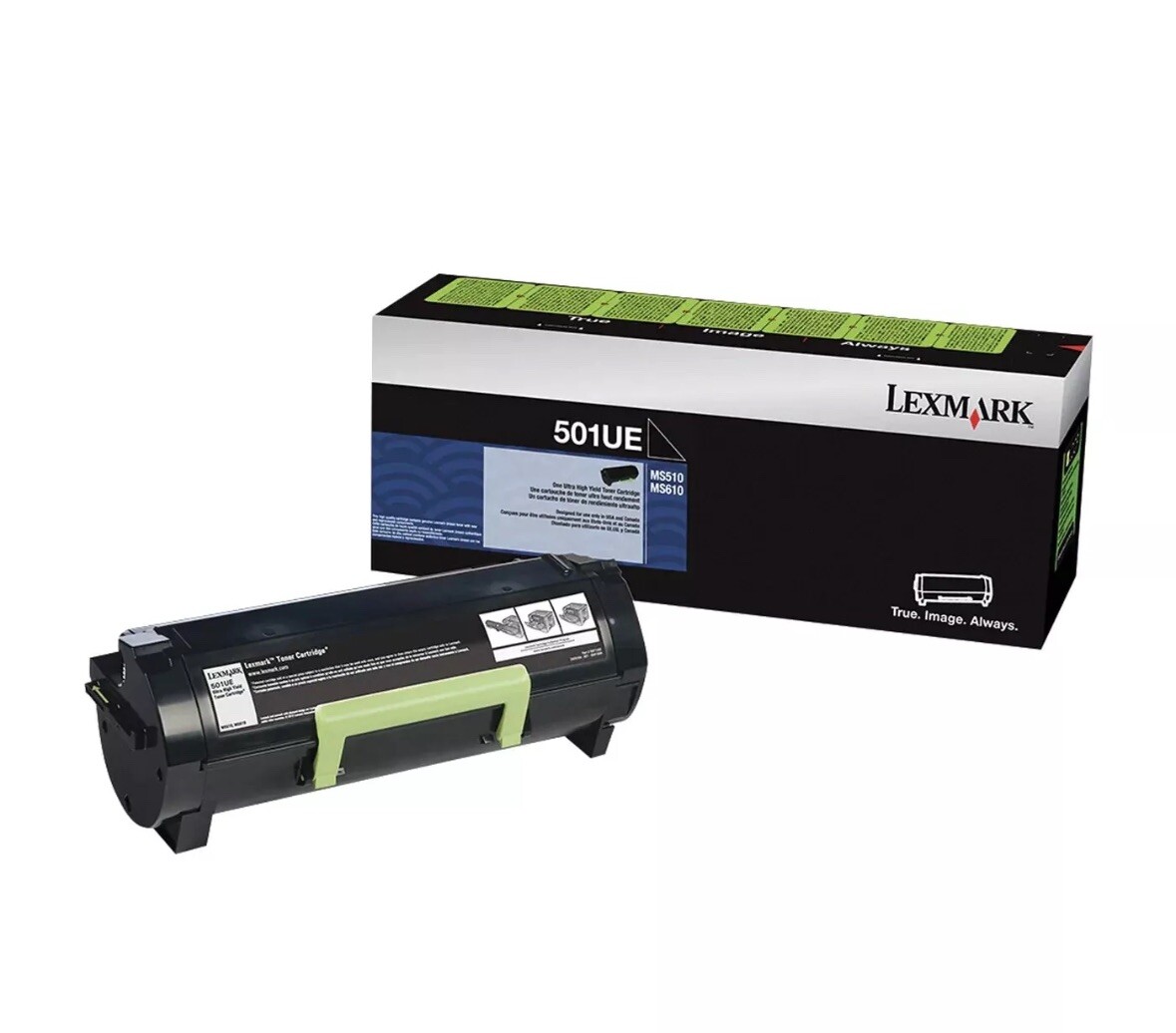 BRAND NEW LEXMARK 501UE BLACK IN RETAIL BOX EXACTLY AS PICTURED. MS510 MS610