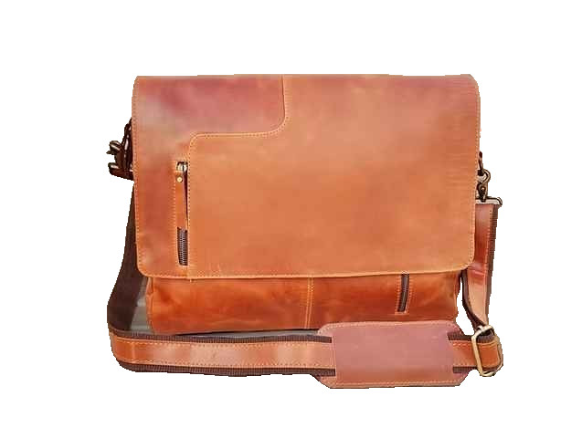 Genuine Buffalo Leather Messenger Bag Laptop College Satchel Men Women Brown