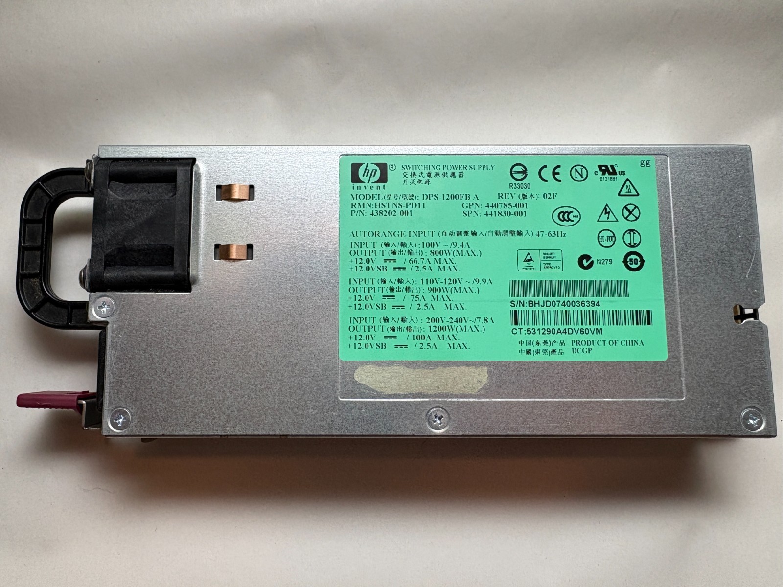HP 438202-001 1200W Power Supply DPS-1200FB A HSTNS-PD11 440785-001 441830-001