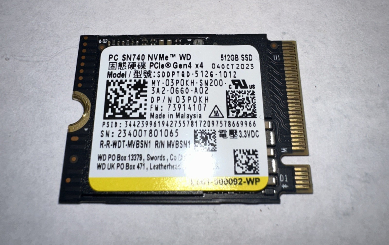 Solid State Drive Dell 3P0KH (Western Digital SDDPTQD-512G-1012) Solid State