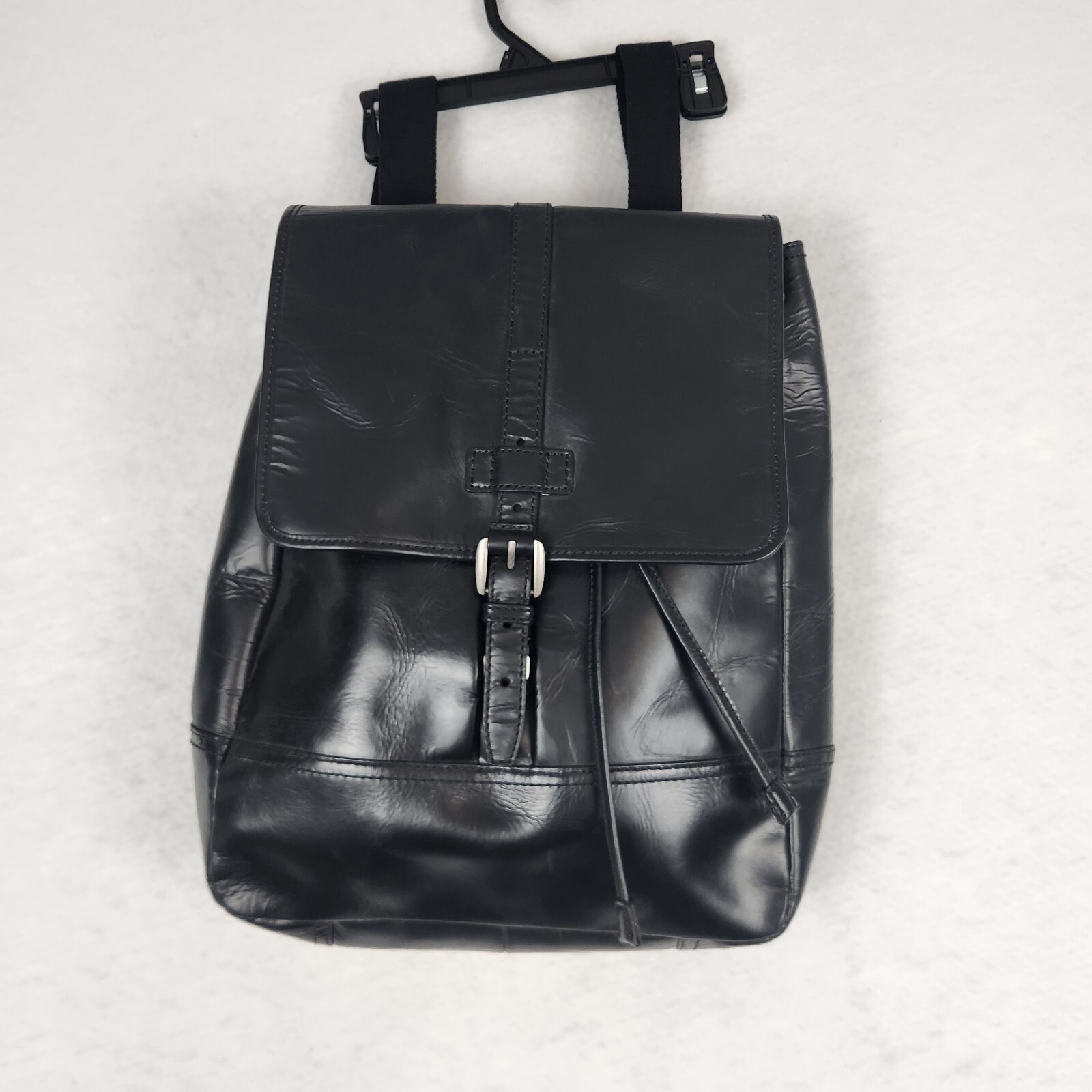 NWT Fossil Rucksack Black Emerson Leather Woven Canvas Straps Tassel Drawstring 