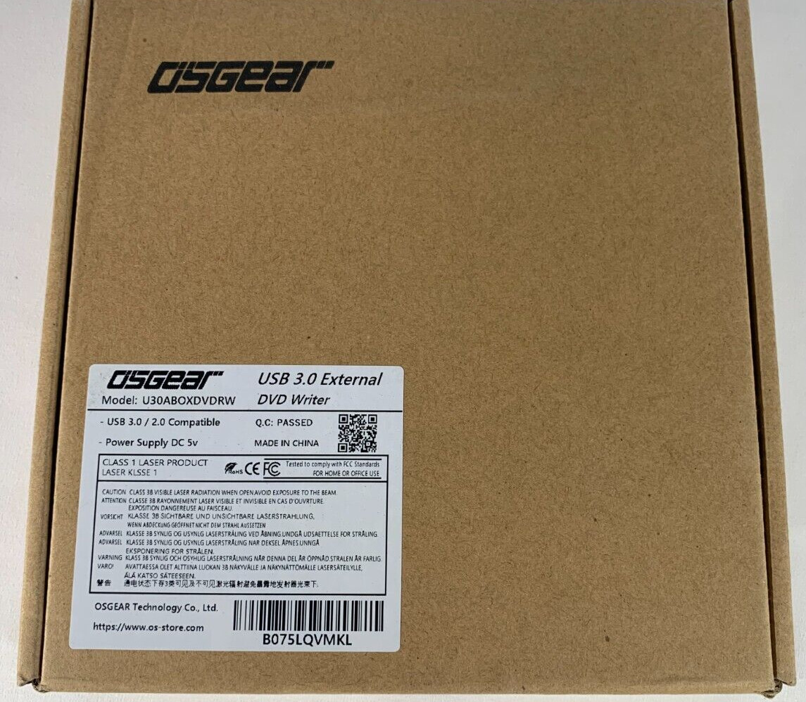 OSGEAR U30ABOXDVDRW USB 3.0 External DVD Writer - Sleek Gray - SuperSpeed Data
