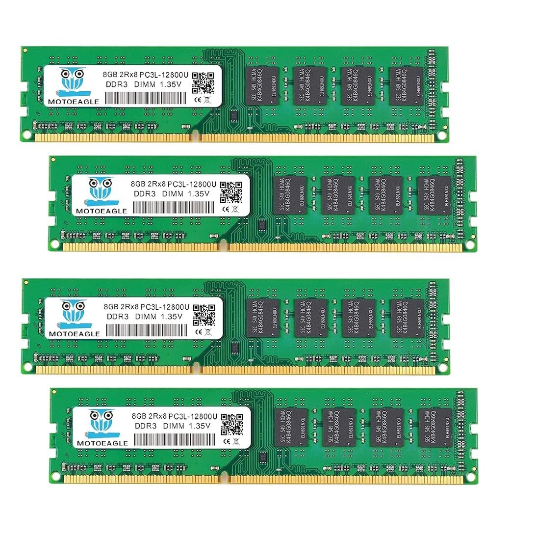 32GB DDR3L RAM Kit (4x8GB) 1600MHz PC3L-12800U Non-ECC Dual Rank DIMM Memory