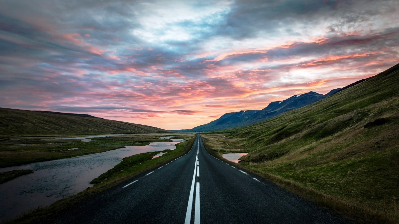 Landscape nature iceland road sunset hills nordic s Custom Gaming Mat Desk