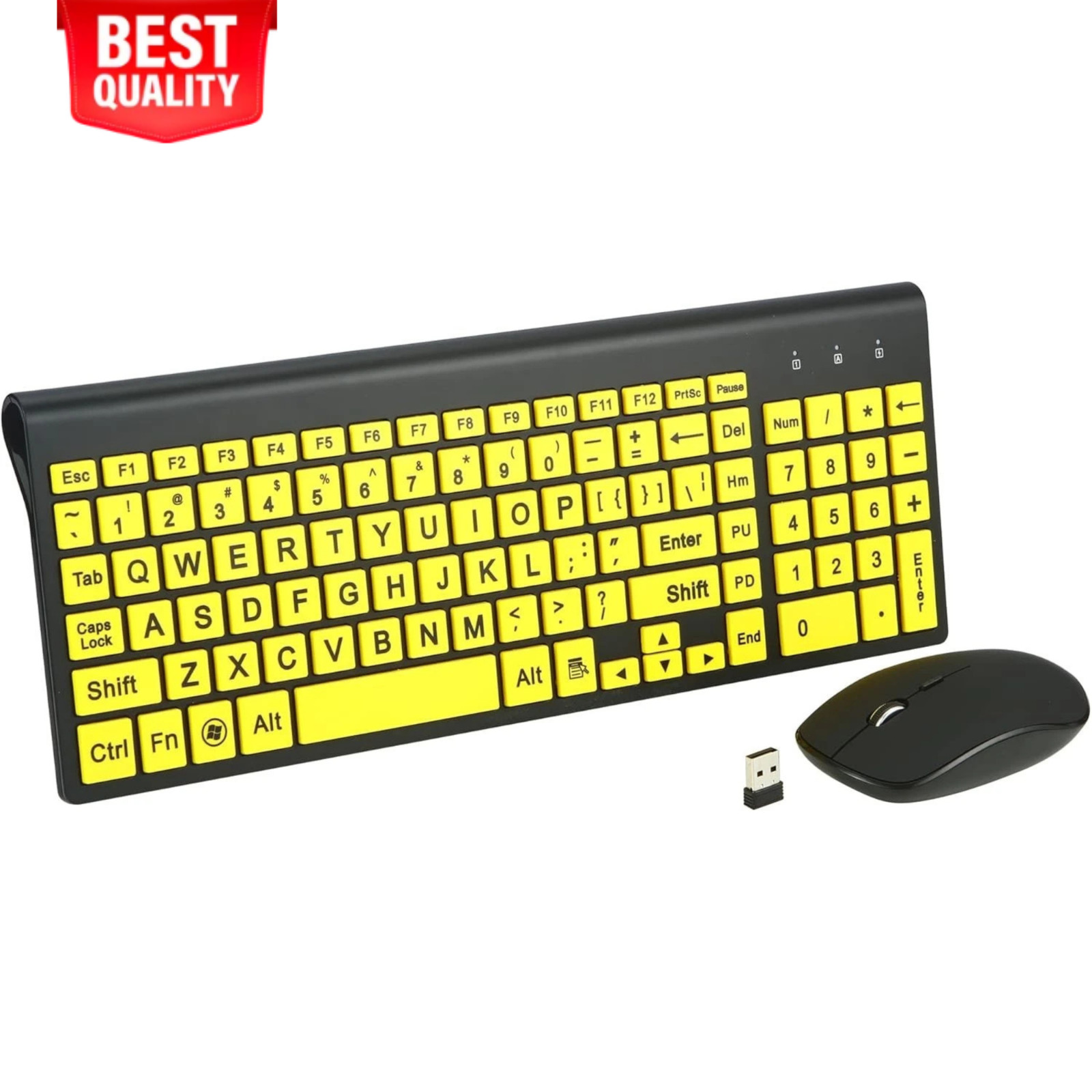 Yellow Large Print Wireless Keyboard and Mouse Set Visually Impaired Kids