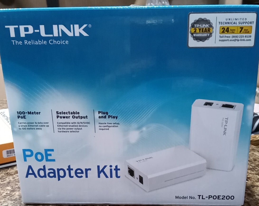 TP-LINK TL-POE200 Power over Ethernet Adapter Kit Rj45 100meter Selectable Power