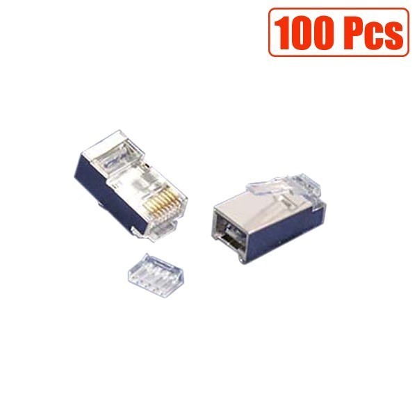 100x Cat6 RJ45 Shielded Plug Network Cable Connector Stranded Wire w/ Inserter
