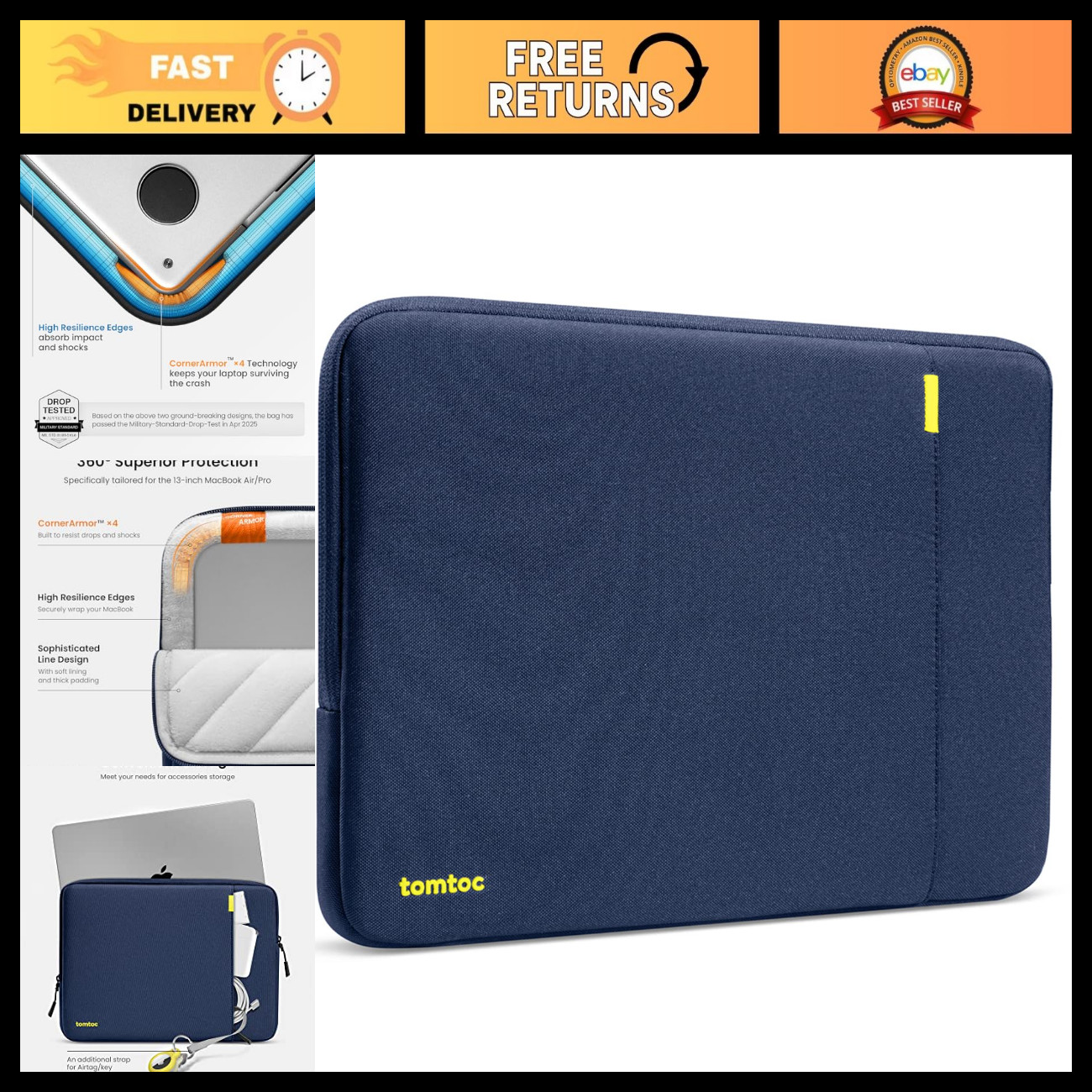 360° Protective Laptop Sleeve for 13" MacBook Air - Shockproof, Water-Resistant