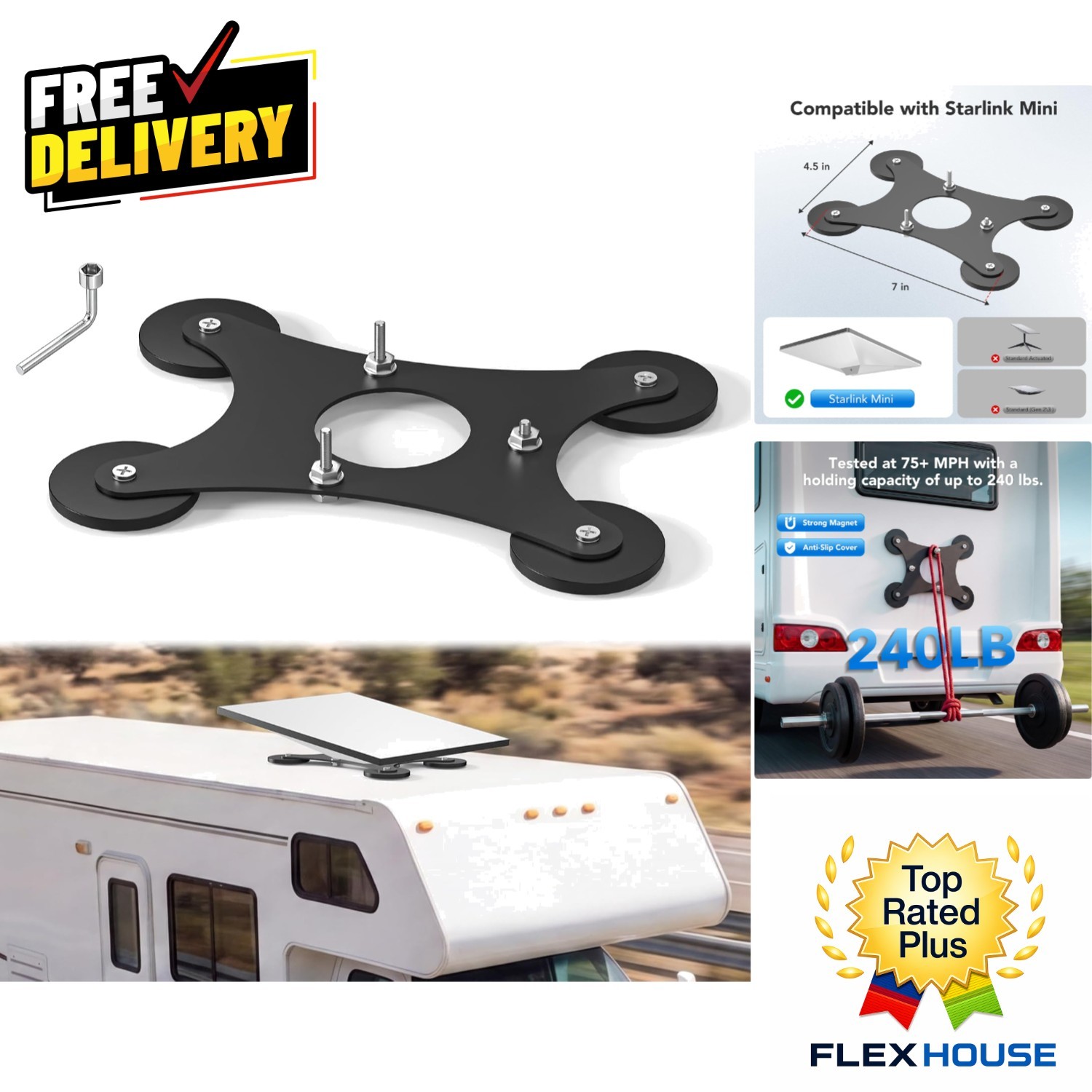 Powerful 240LBS Magnetic Roof Mount for Starlink Mini - Weather-Resistant Design