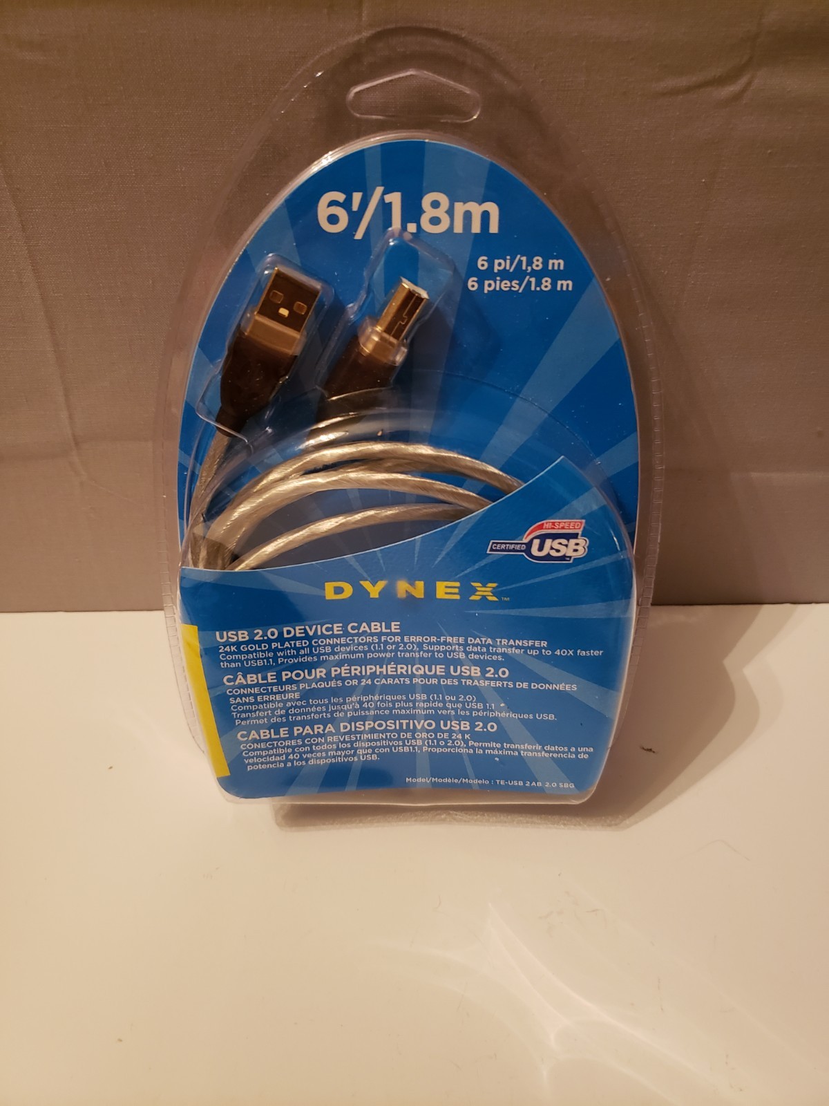 DYNEX 6ft 1.8m USB 2.0 A/B Device Printer Scanner PC Laptop Cable Gold Connector